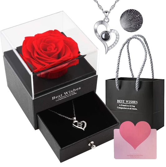 Trending Dunia Gifts For Girlfriend,Wife,Love-Marriage Anniversary Gift For Wife Preserved Rose Flower With Heart Necklace-Valentine Gift For Girlfriend/ Cute Birthday Gift For Wife Special Love,Adult