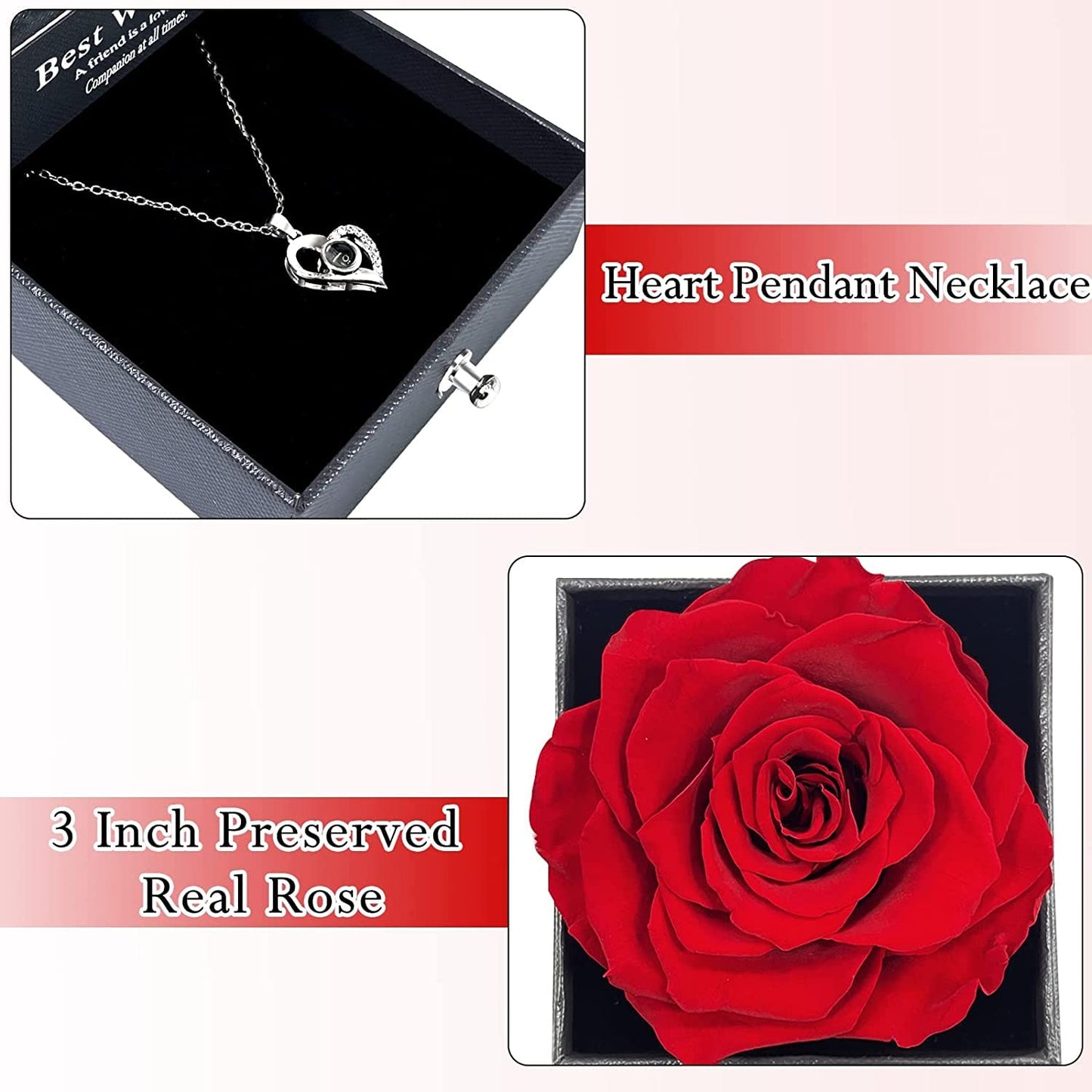 Trending Dunia Gifts For Girlfriend,Wife,Love-Marriage Anniversary Gift For Wife Preserved Rose Flower With Heart Necklace-Valentine Gift For Girlfriend/ Cute Birthday Gift For Wife Special Love,Adult