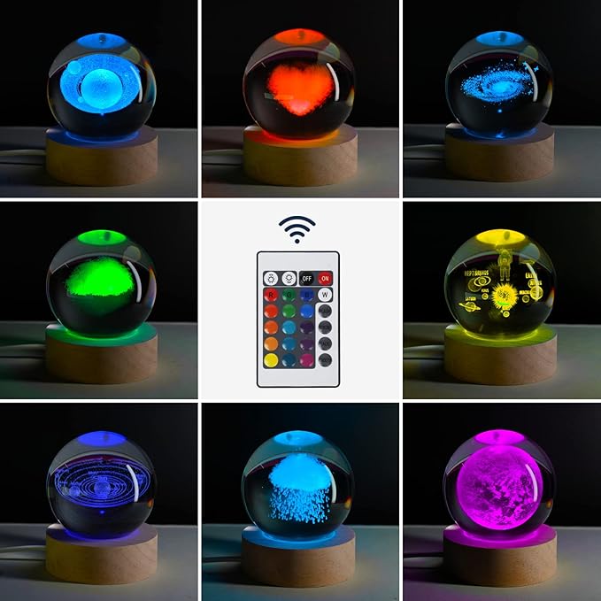 3D Galaxy Crystal Ball Night Light for Kids with Colorful LED Light Base, Color Changing Light