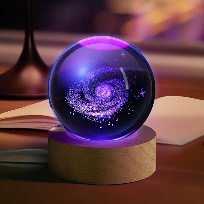 3D Galaxy Crystal Ball Night Light for Kids with Colorful LED Light Base, Color Changing Light