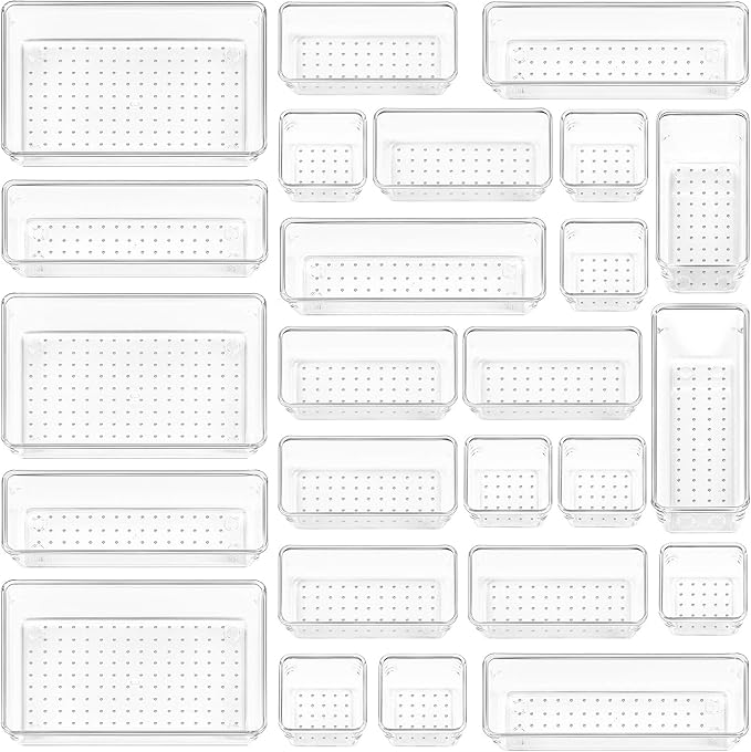 25 Pcs Clear Plastic Drawer Organizers Set