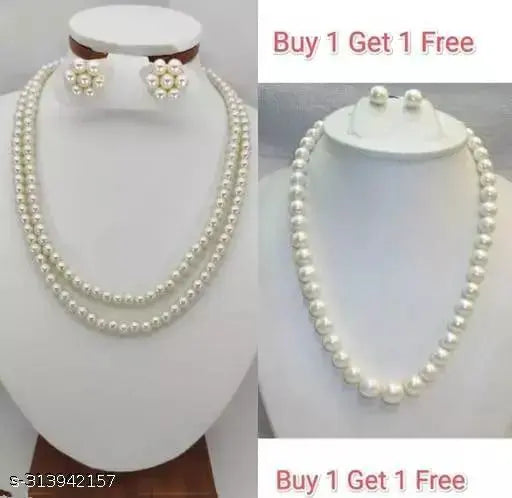 SINGLE AND DUAL LINE PEARL MALA SET / Pearl Necklace / Pearl Neckpeice