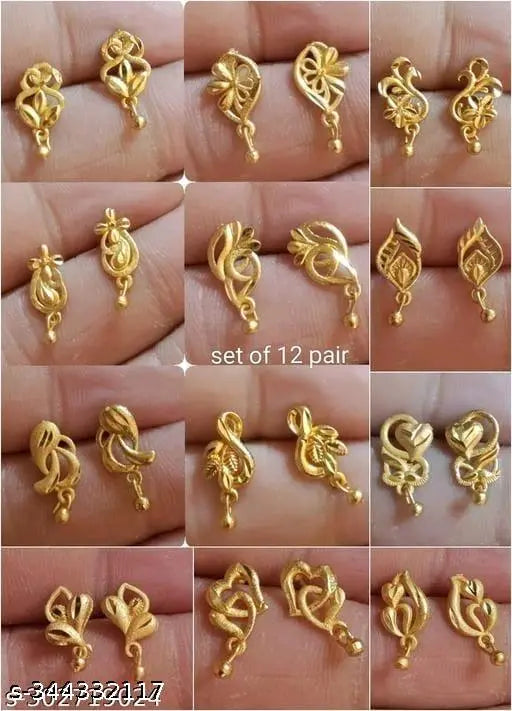 stylish gold earing set pack of 12