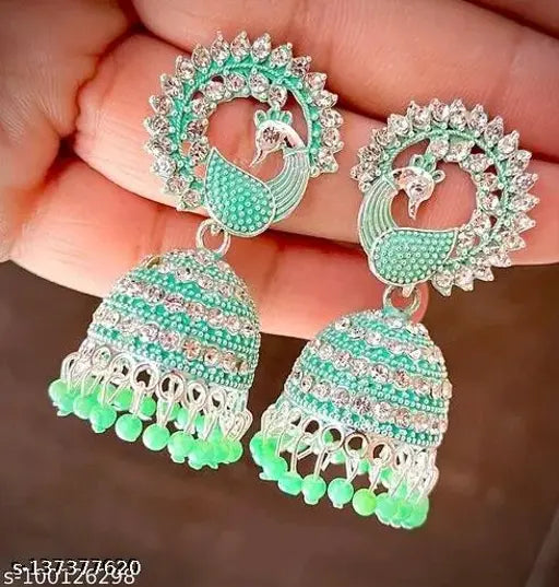 MONKDECOR Various Colors Peacock Jhumka Earrings ( Gol Morr )